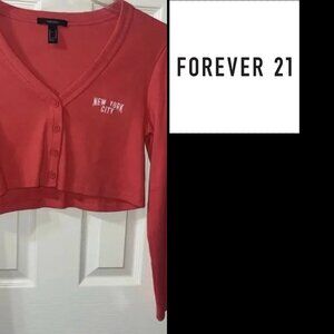 Forever 21 Red V-Neck Button-Up Blouse